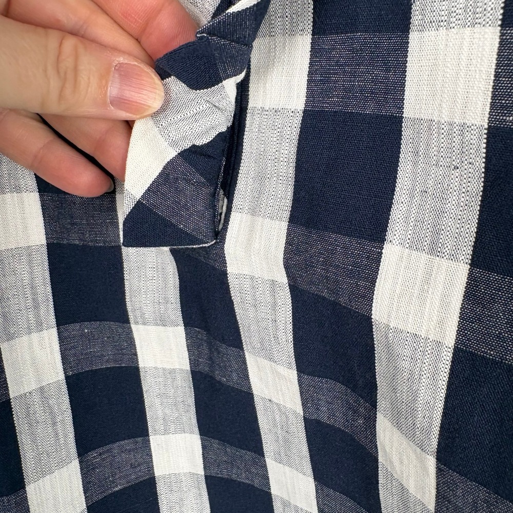 NWT Tuckernuck Navy Check Tate Dress Gingham Ruffle Cotton Linen Oversized XXS - Picture 13 of 14